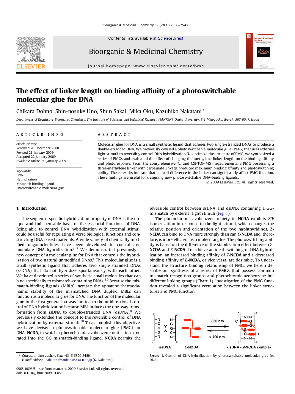 The effect of linker length on binding affinity of a photoswitchable molecular glue for DNA