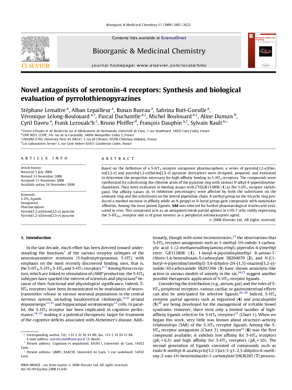 Novel antagonists of serotonin-4 receptors: Synthesis and biological evaluation of pyrrolothienopyrazines