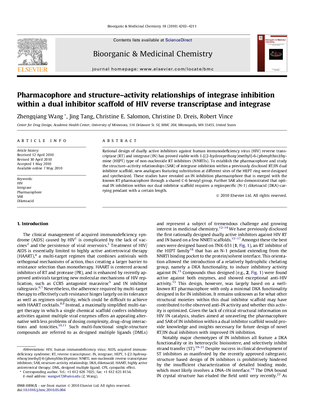 عکس صفحه اول مقاله: Pharmacophore and structure–activity relationships of integrase inhibition within a dual inhibitor scaffold of HIV reverse transcriptase and integrase Pharmacophore and structure–activity relationships of integrase inhibition within a dual inhibitor scaffold of HIV reverse transcriptase and integrase