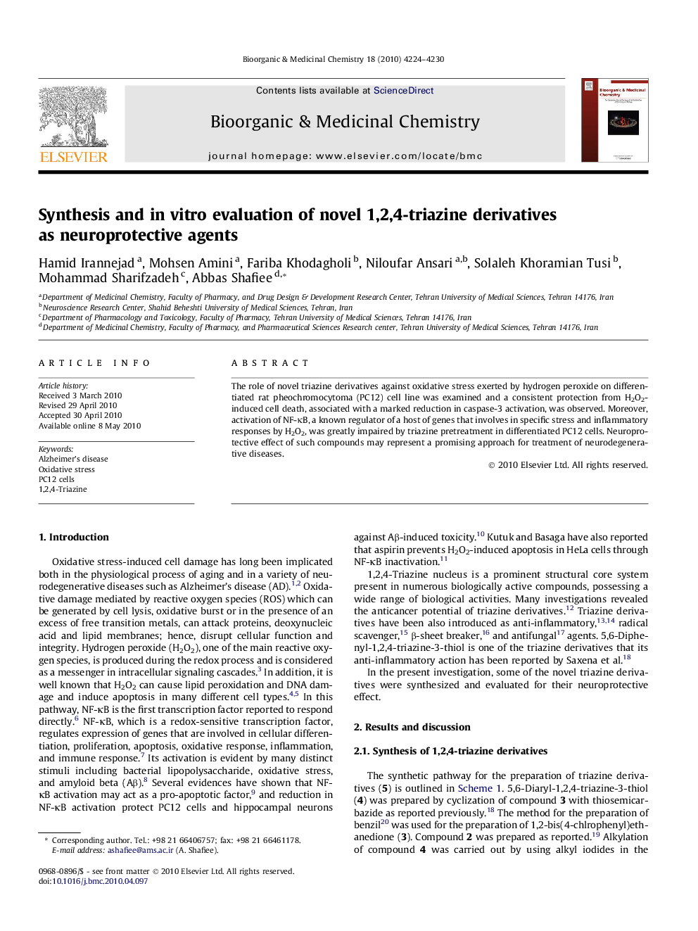 Synthesis and in vitro evaluation of novel 1,2,4-triazine derivatives as neuroprotective agents