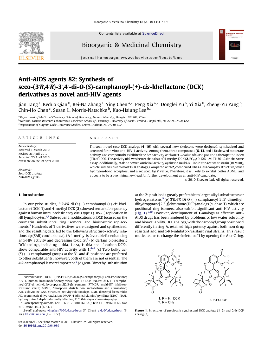 Anti-AIDS agents 82: Synthesis of seco-(3′R,4′R)-3′,4′-di-O-(S)-camphanoyl-(+)-cis-khellactone (DCK) derivatives as novel anti-HIV agents