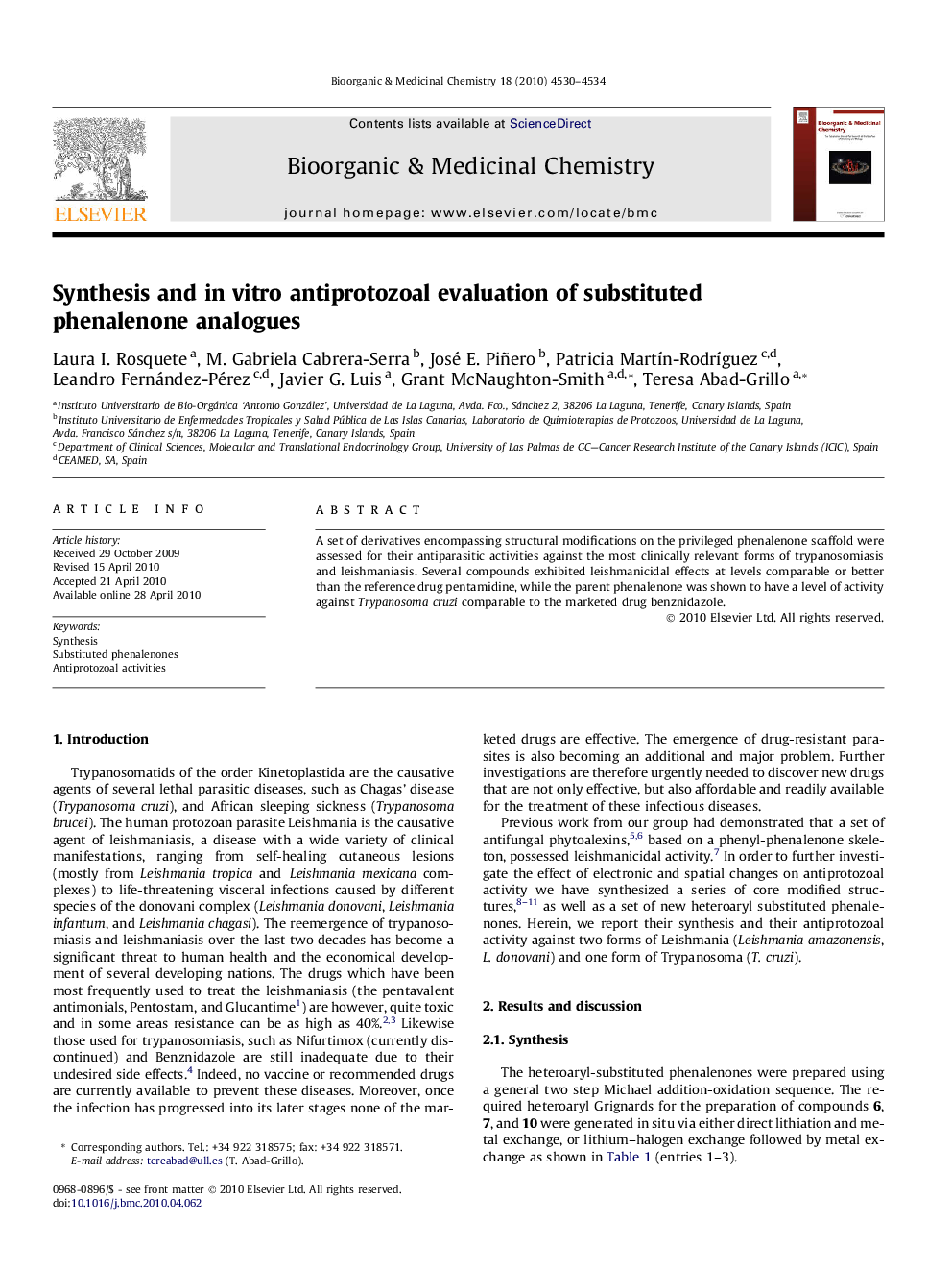 Synthesis and in vitro antiprotozoal evaluation of substituted phenalenone analogues