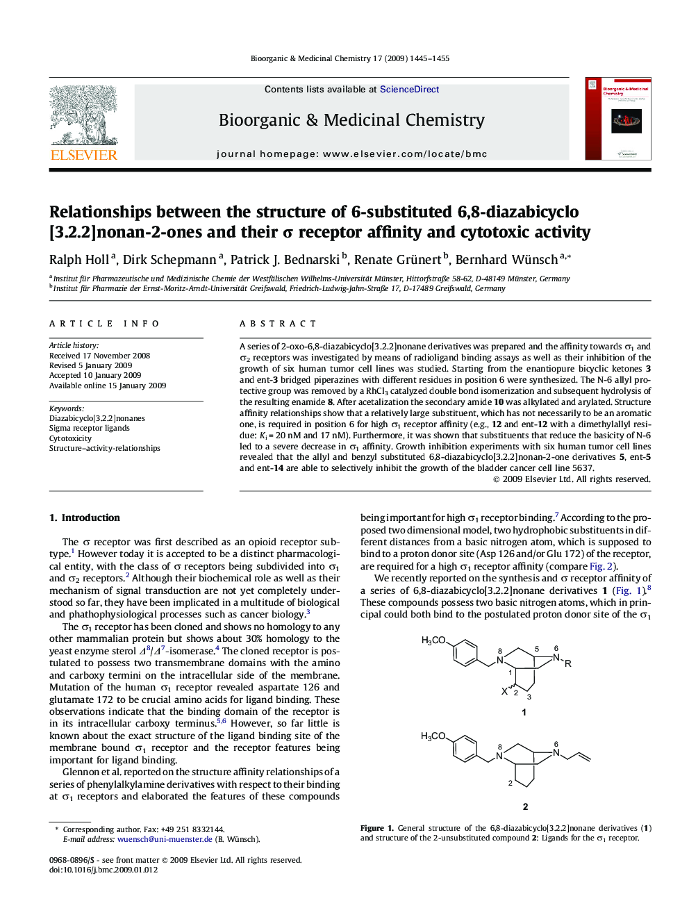 Relationships between the structure of 6-substituted 6,8-diazabicyclo[3.2.2]nonan-2-ones and their σ receptor affinity and cytotoxic activity