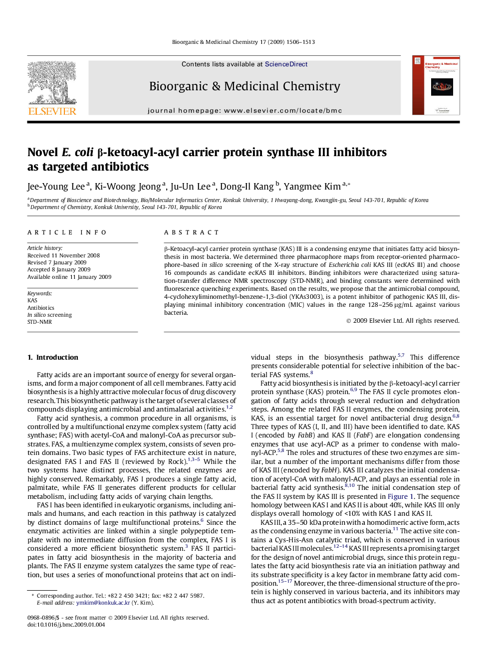 Novel E. coli β-ketoacyl-acyl carrier protein synthase III inhibitors as targeted antibiotics