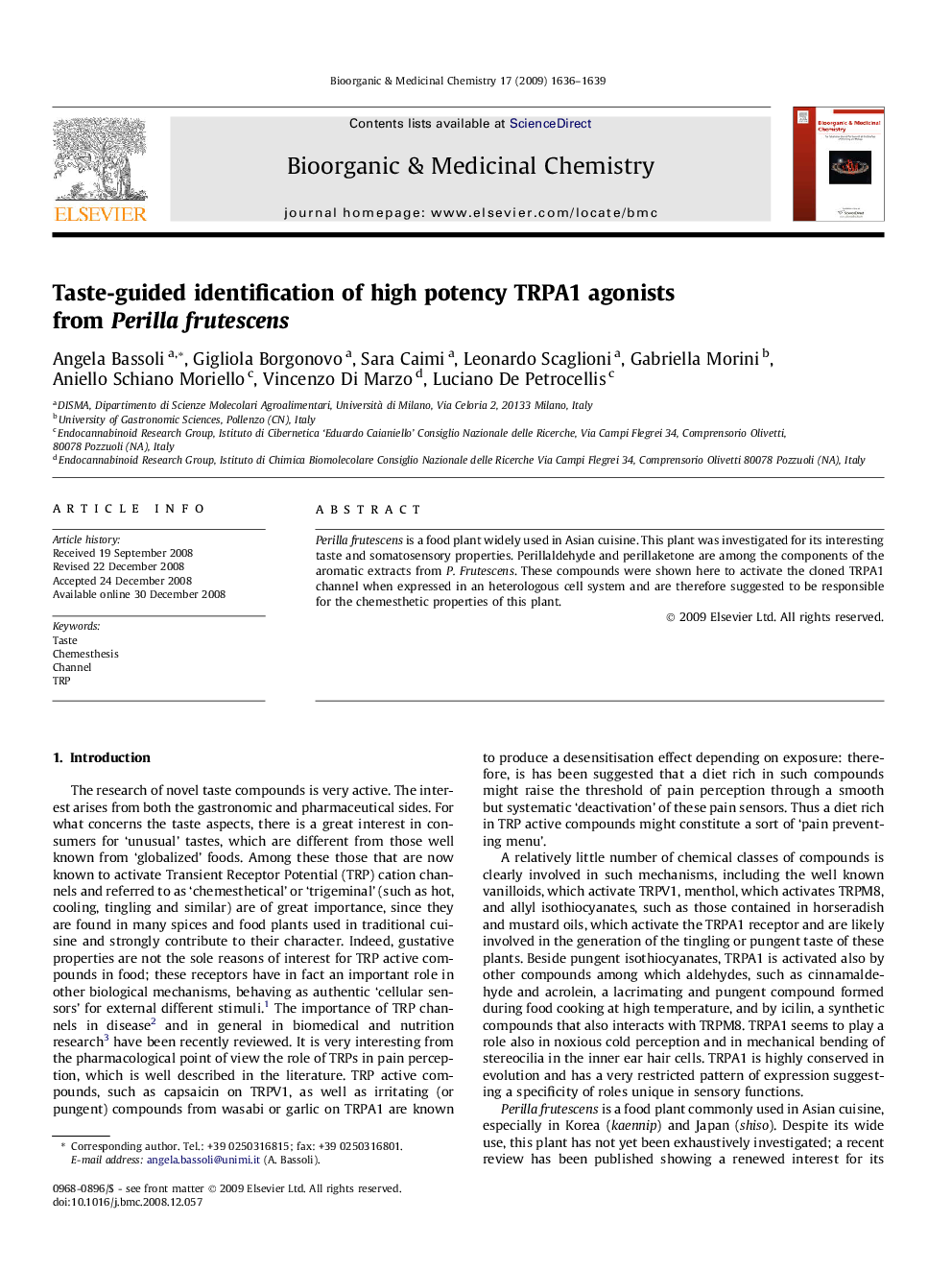 Taste-guided identification of high potency TRPA1 agonists from Perilla frutescens