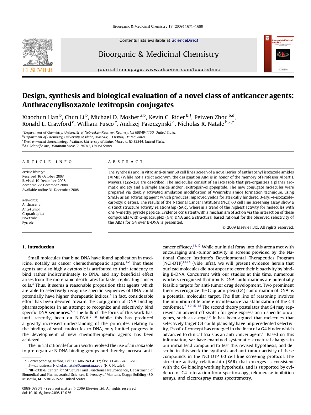 Design, synthesis and biological evaluation of a novel class of anticancer agents: Anthracenylisoxazole lexitropsin conjugates