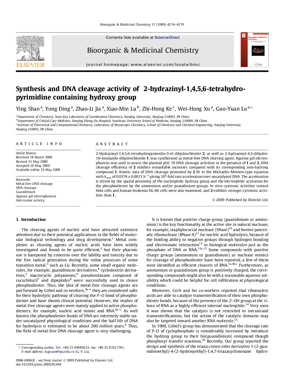 Synthesis and DNA cleavage activity of 2-hydrazinyl-1,4,5,6-tetrahydropyrimidine containing hydroxy group