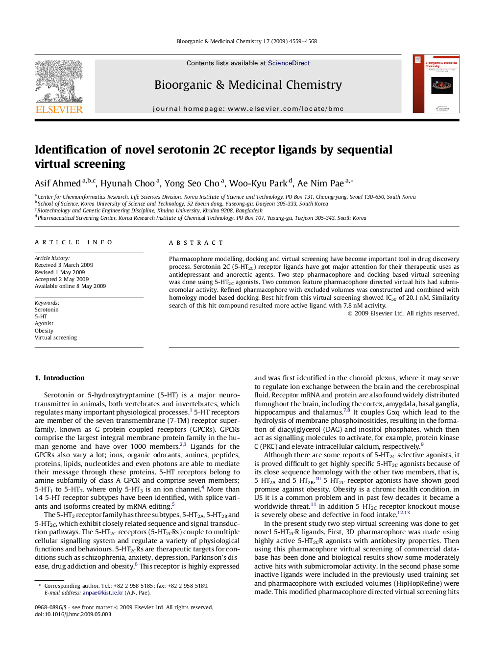 عکس صفحه اول مقاله: Identification of novel serotonin 2C receptor ligands by sequential virtual screening Identification of novel serotonin 2C receptor ligands by sequential virtual screening