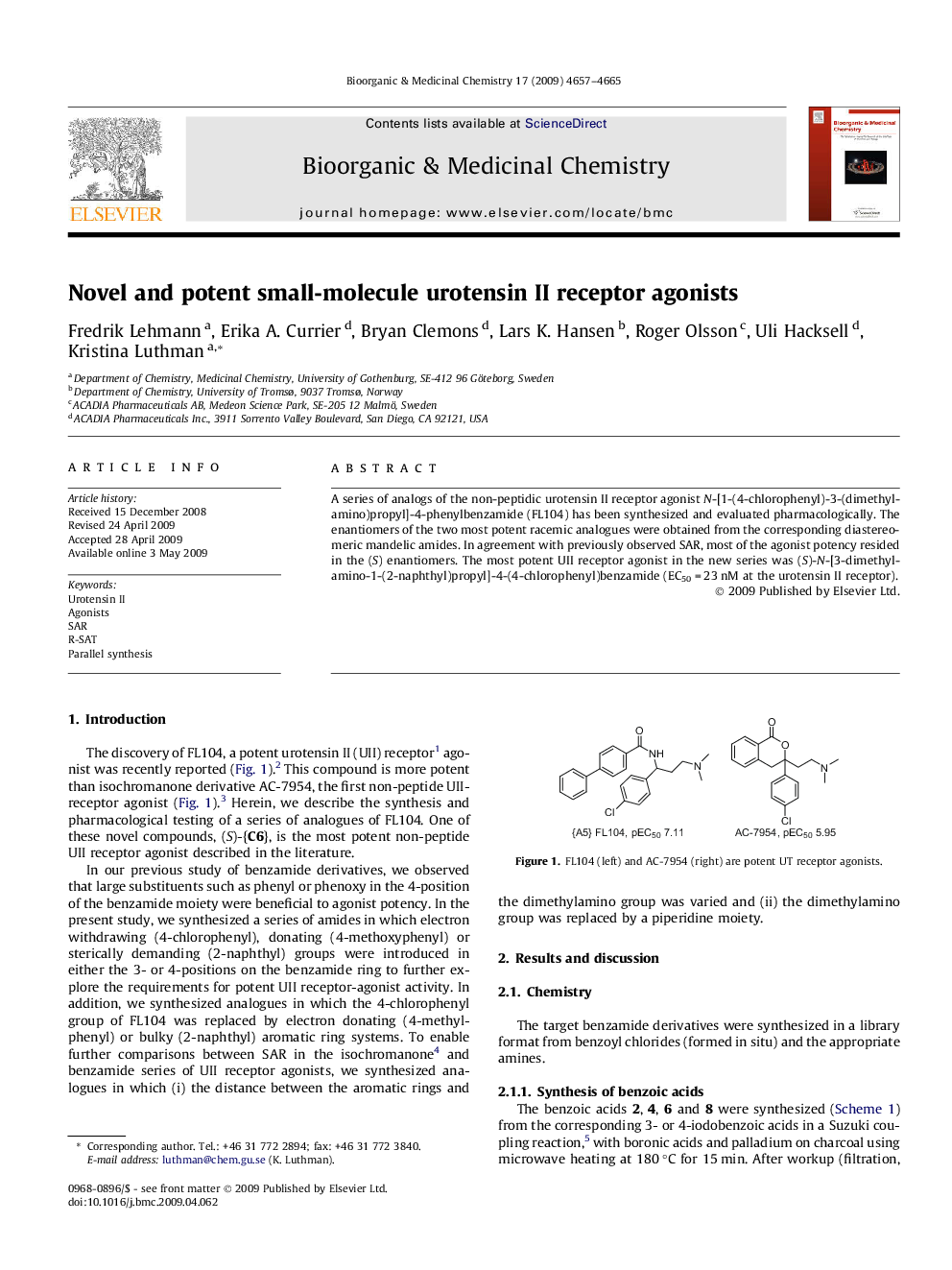 Novel and potent small-molecule urotensin II receptor agonists