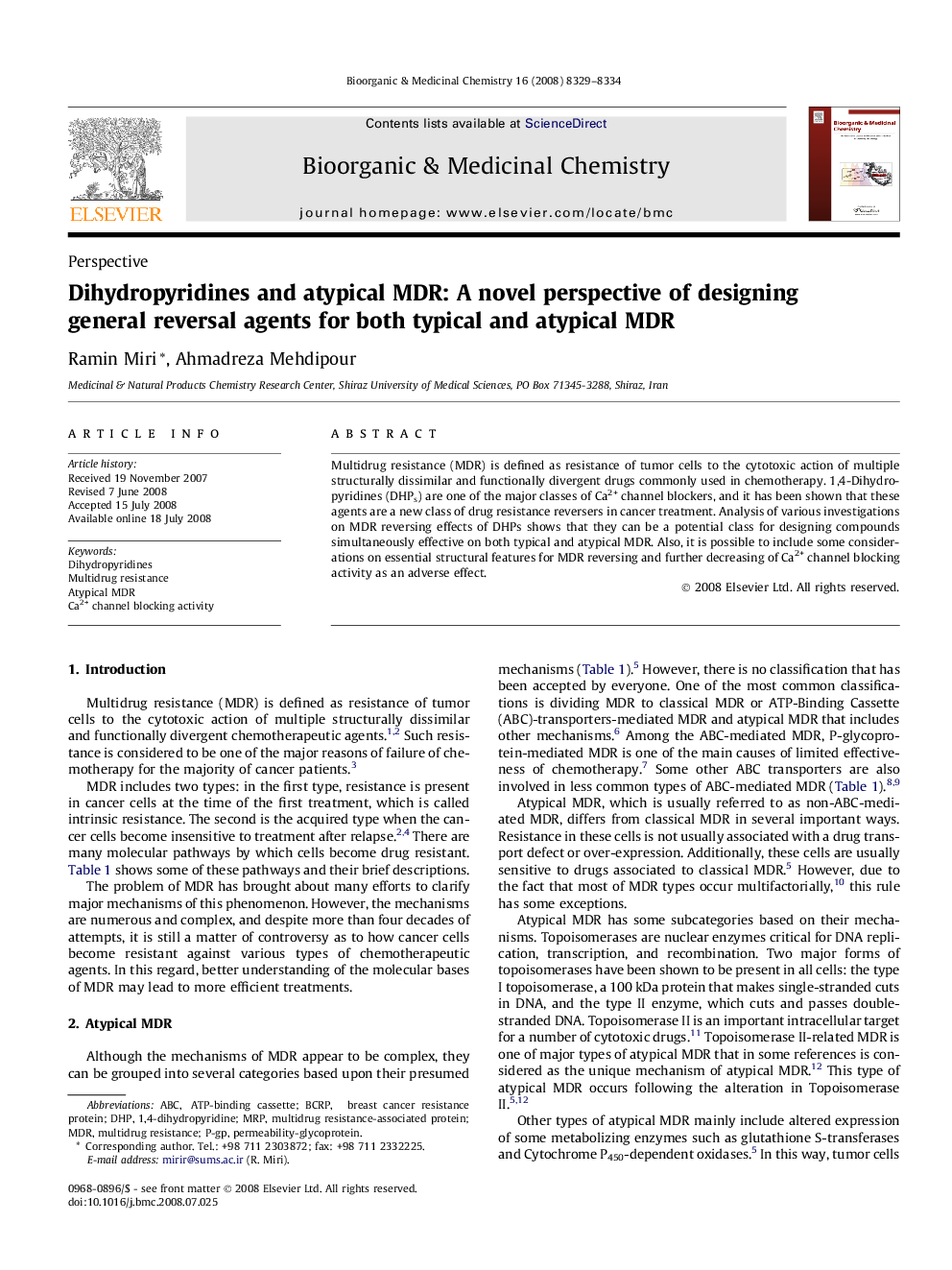 Dihydropyridines and atypical MDR: A novel perspective of designing general reversal agents for both typical and atypical MDR