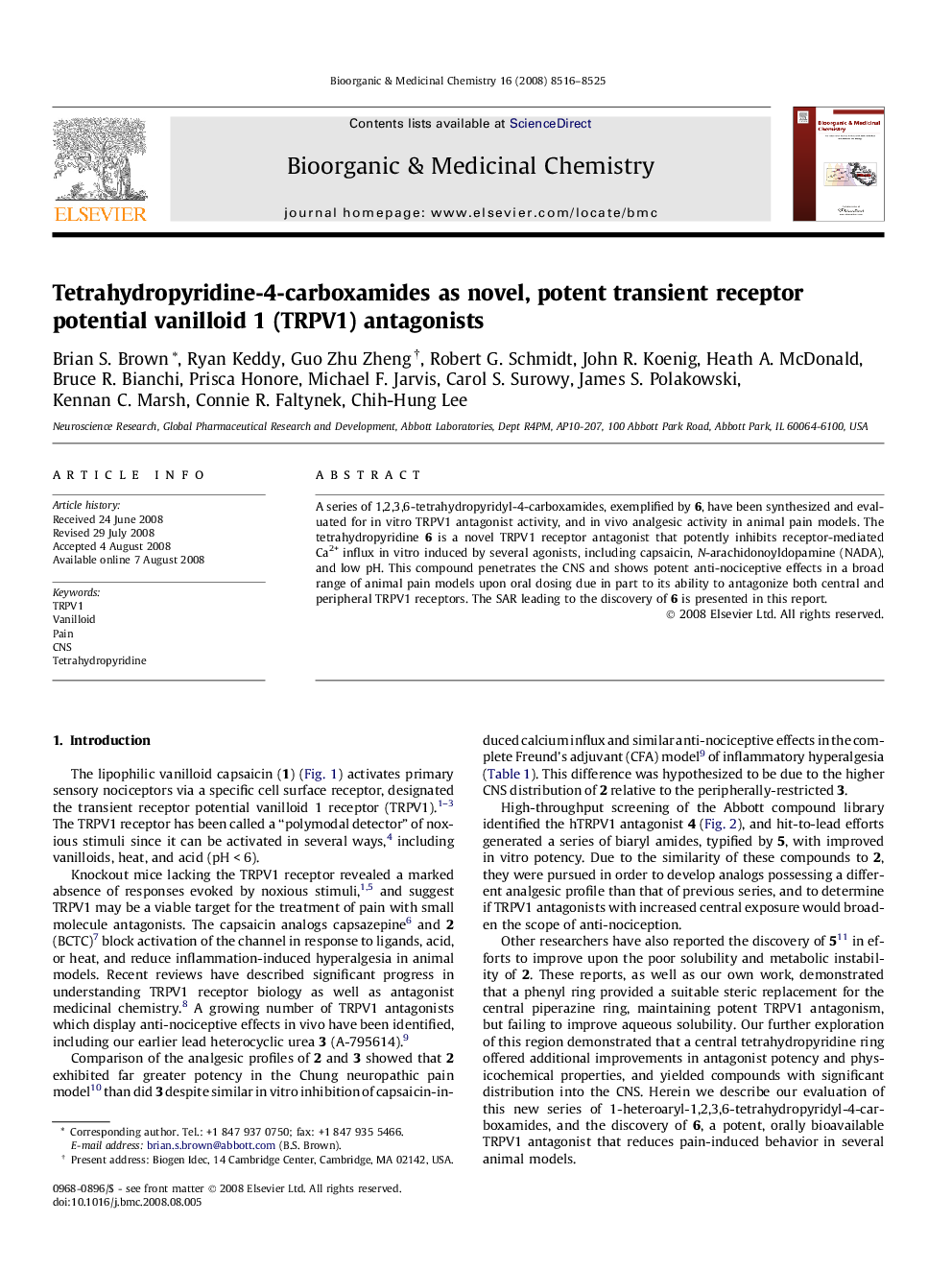 Tetrahydropyridine-4-carboxamides as novel, potent transient receptor potential vanilloid 1 (TRPV1) antagonists