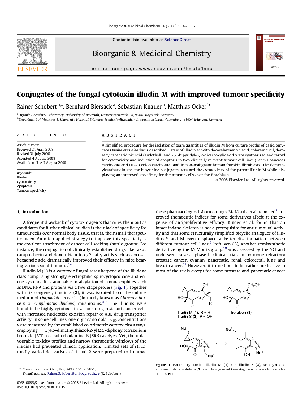 عکس صفحه اول مقاله: Conjugates of the fungal cytotoxin illudin M with improved tumour specificity Conjugates of the fungal cytotoxin illudin M with improved tumour specificity