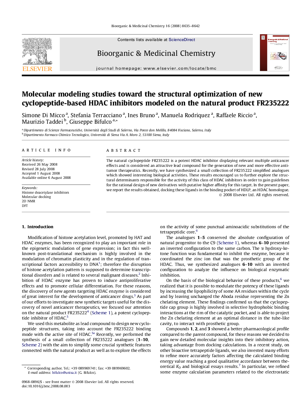 Molecular modeling studies toward the structural optimization of new cyclopeptide-based HDAC inhibitors modeled on the natural product FR235222