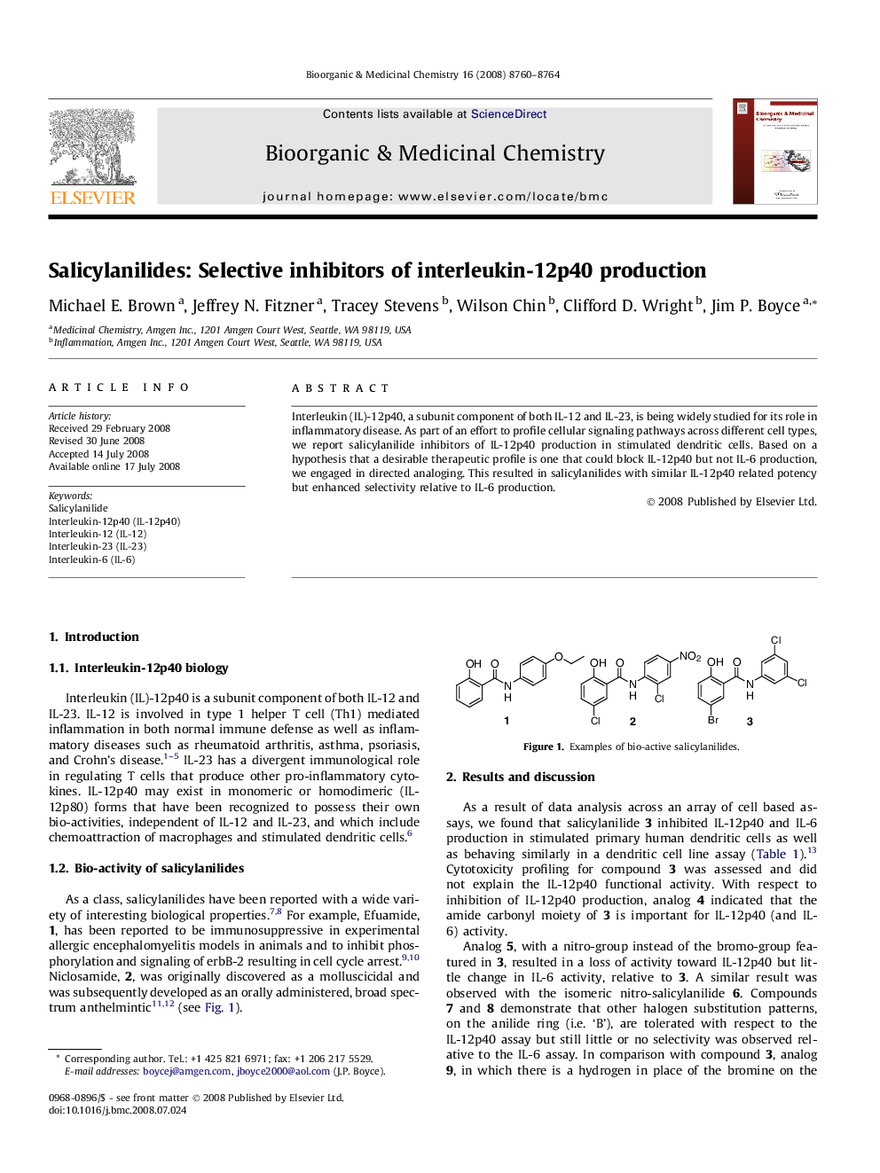 Salicylanilides: Selective inhibitors of interleukin-12p40 production