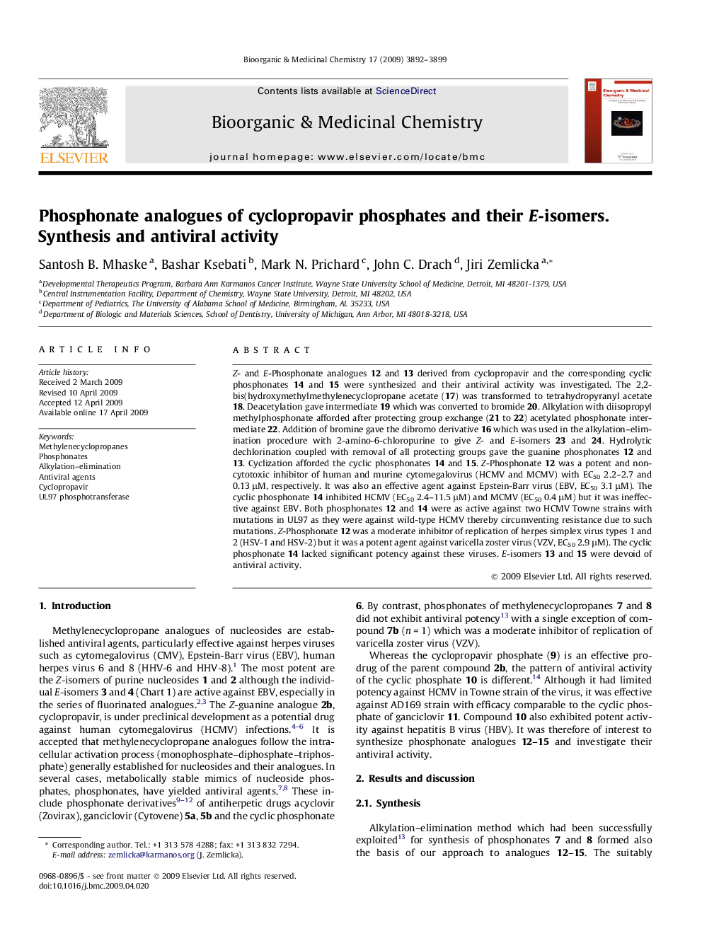 Phosphonate analogues of cyclopropavir phosphates and their E-isomers. Synthesis and antiviral activity