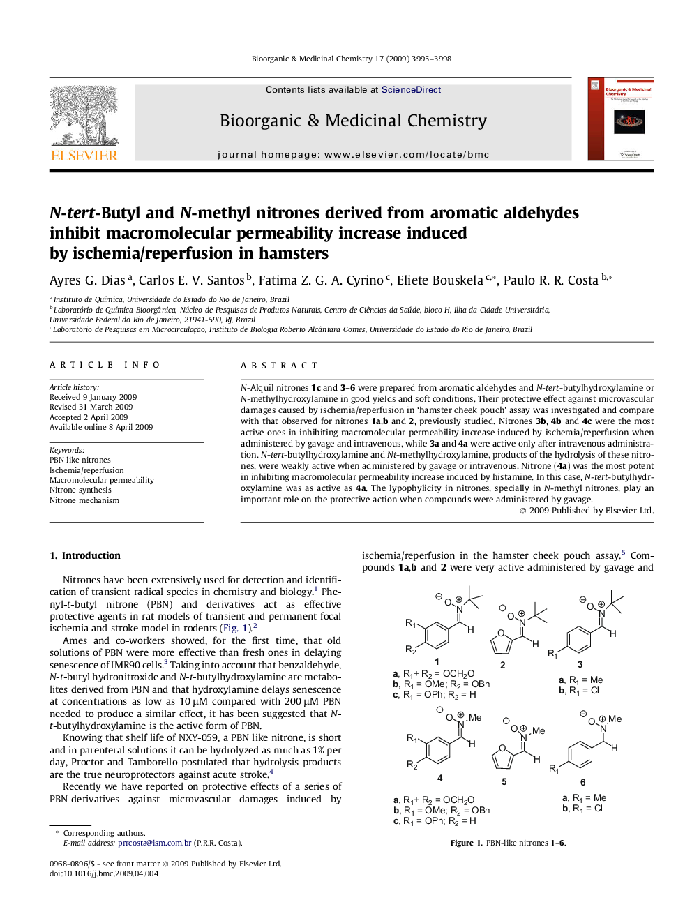 عکس صفحه اول مقاله: N-tert-Butyl and N-methyl nitrones derived from aromatic aldehydes inhibit macromolecular permeability increase induced by ischemia/reperfusion in hamsters N-tert-Butyl and N-methyl nitrones derived from aromatic aldehydes inhibit macromolecular permeability increase induced by ischemia/reperfusion in hamsters
