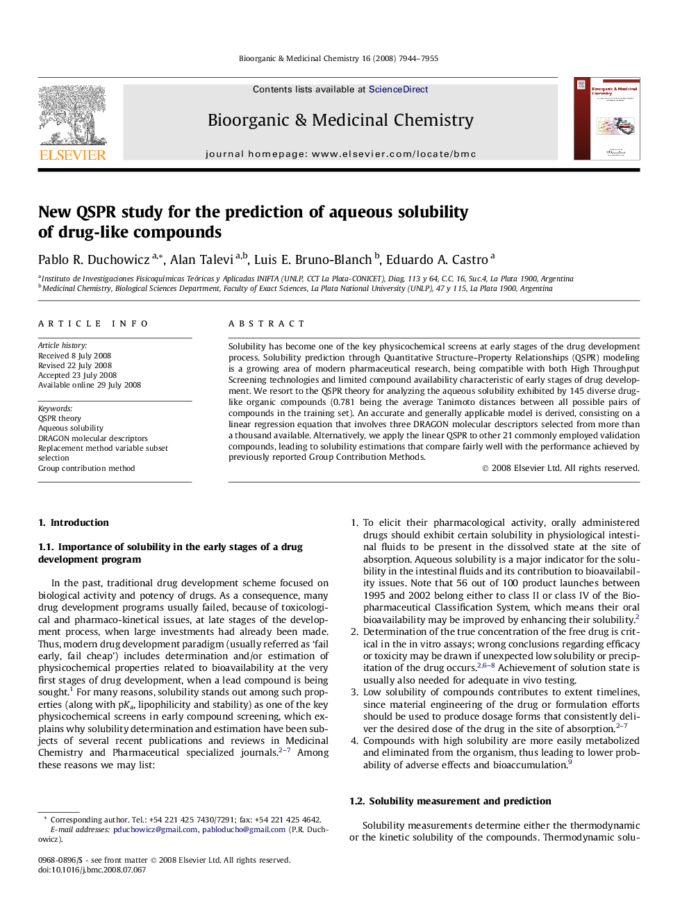 New QSPR study for the prediction of aqueous solubility of drug-like compounds