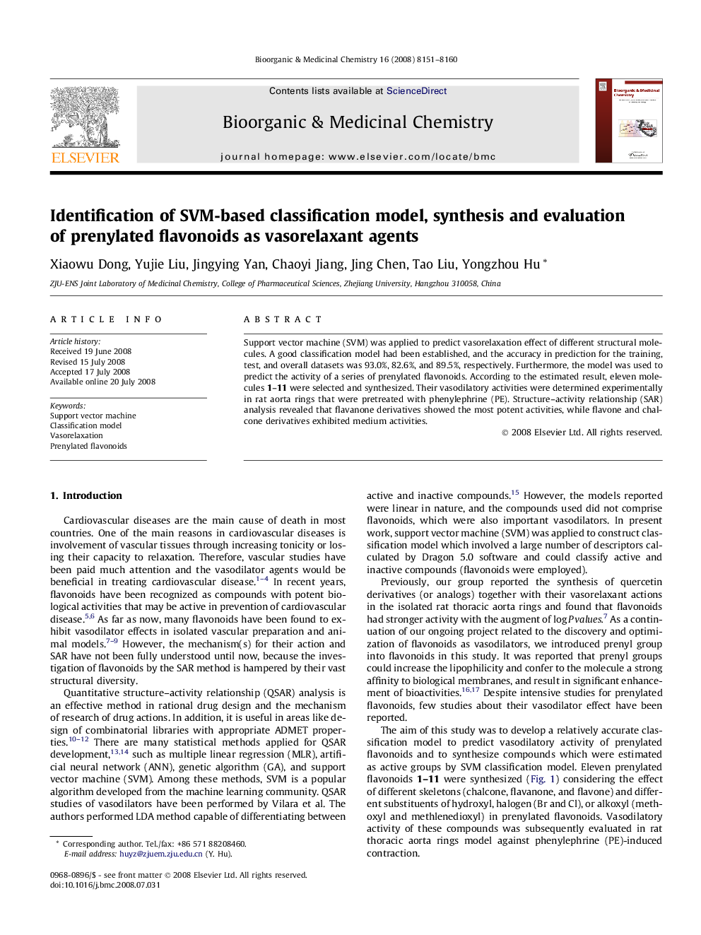 Identification of SVM-based classification model, synthesis and evaluation of prenylated flavonoids as vasorelaxant agents