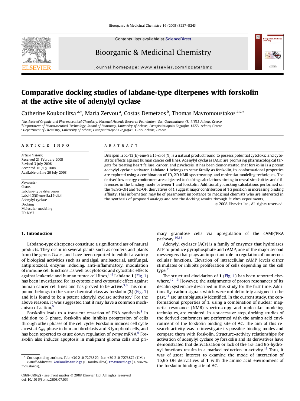 Comparative docking studies of labdane-type diterpenes with forskolin at the active site of adenylyl cyclase