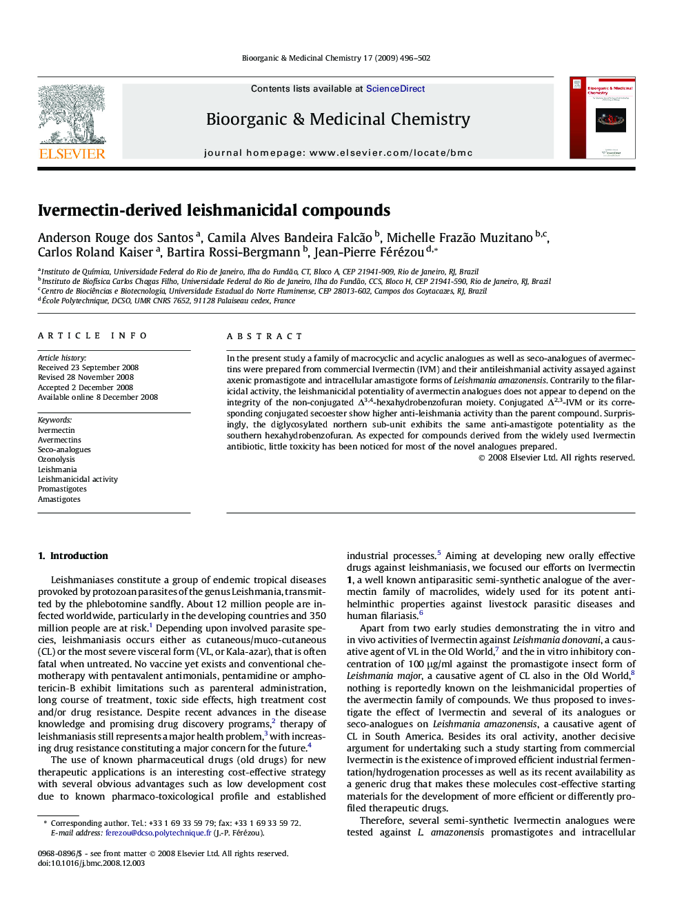 Ivermectin-derived leishmanicidal compounds