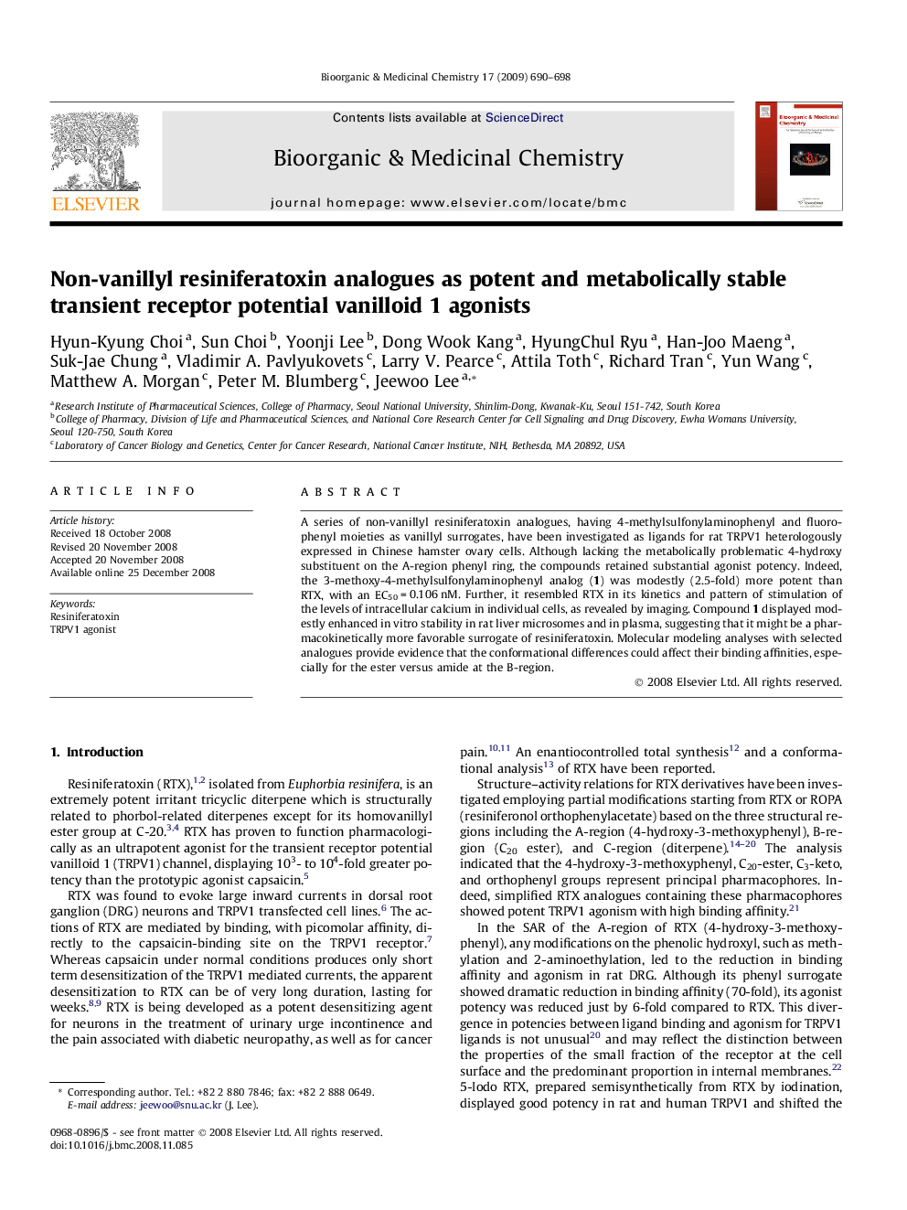 Non-vanillyl resiniferatoxin analogues as potent and metabolically stable transient receptor potential vanilloid 1 agonists