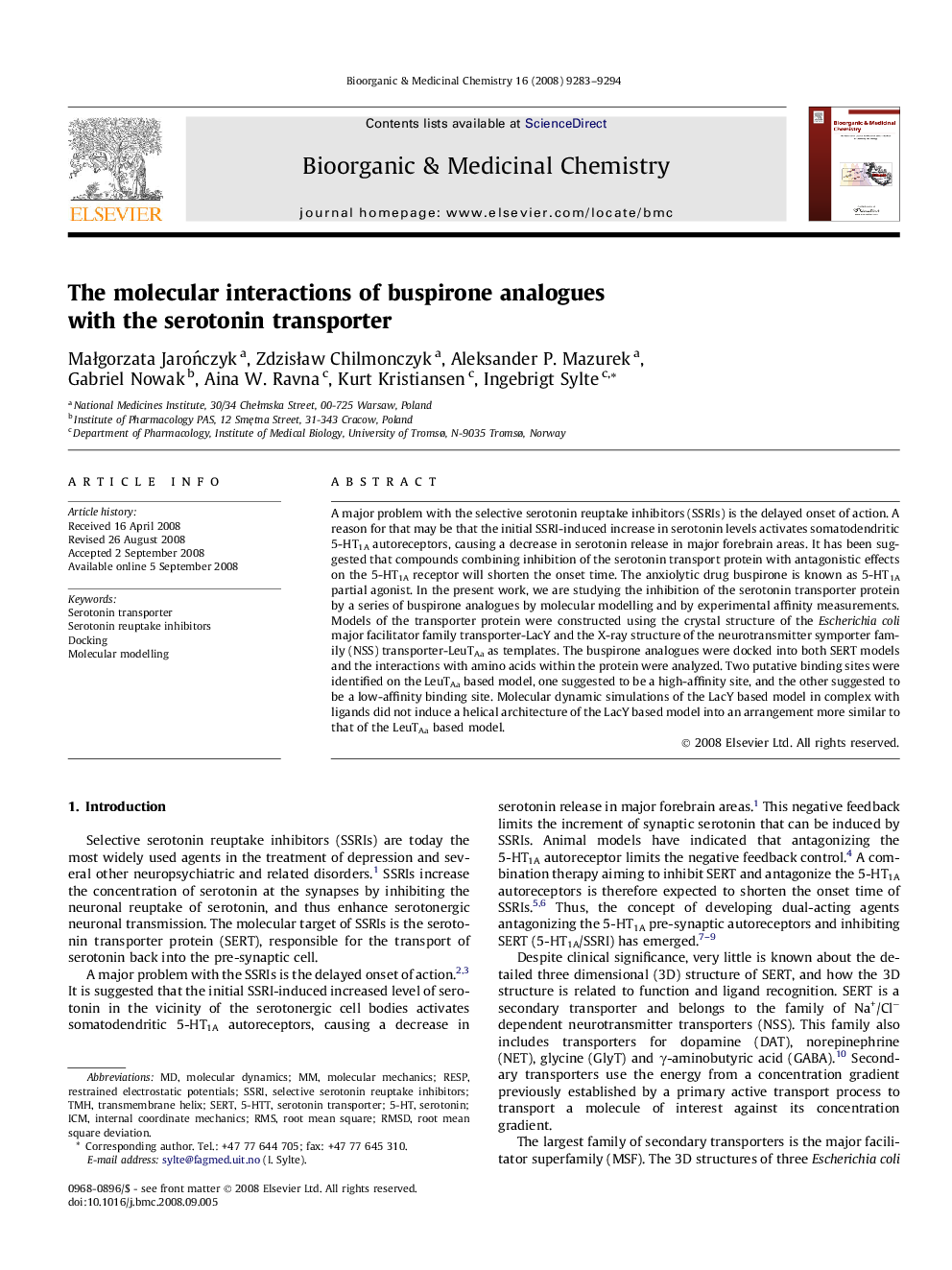 The molecular interactions of buspirone analogues with the serotonin transporter