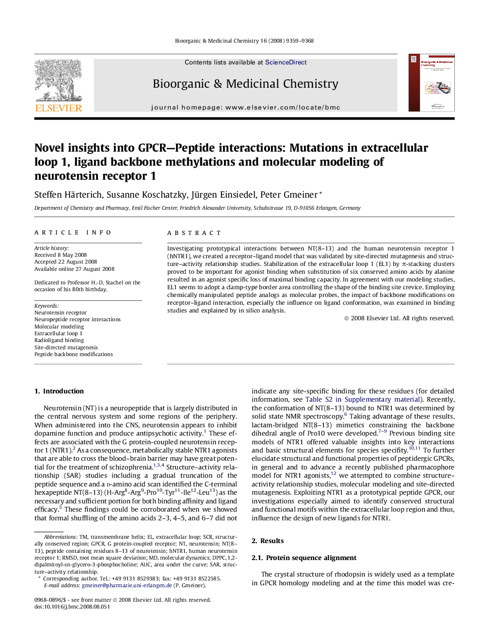 Novel insights into GPCR—Peptide interactions: Mutations in extracellular loop 1, ligand backbone methylations and molecular modeling of neurotensin receptor 1