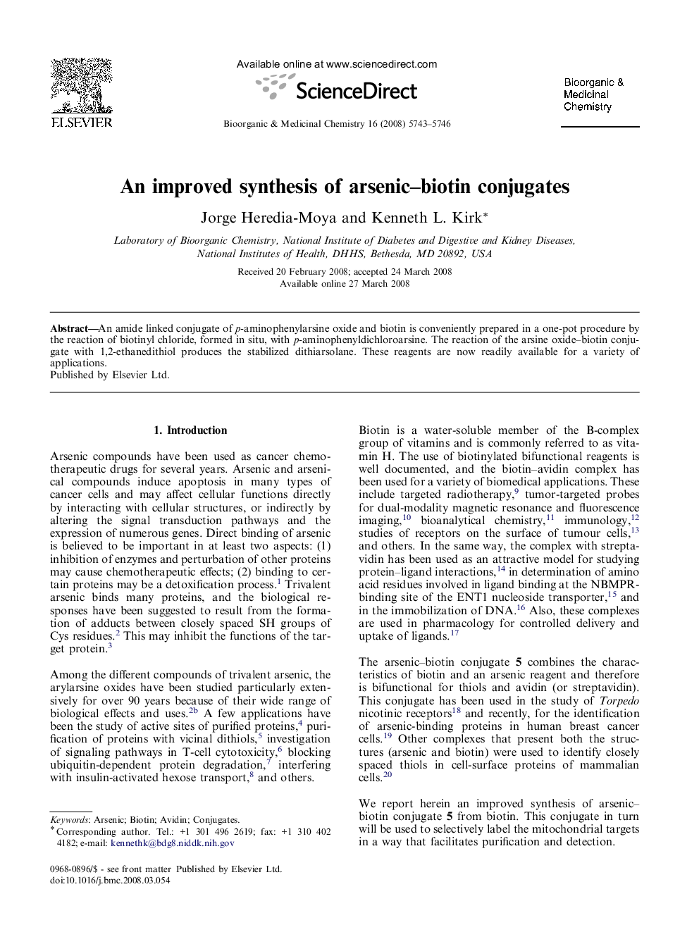 An improved synthesis of arsenic–biotin conjugates