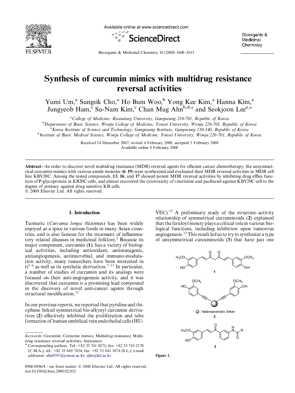 Synthesis of curcumin mimics with multidrug resistance reversal activities