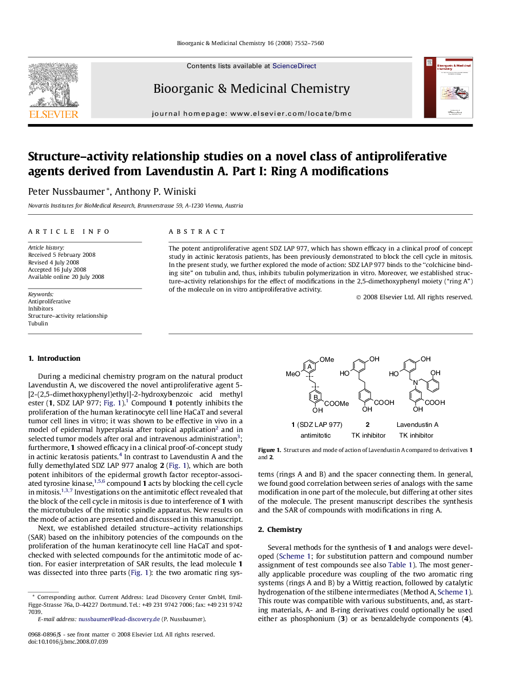 Structure–activity relationship studies on a novel class of antiproliferative agents derived from Lavendustin A. Part I: Ring A modifications