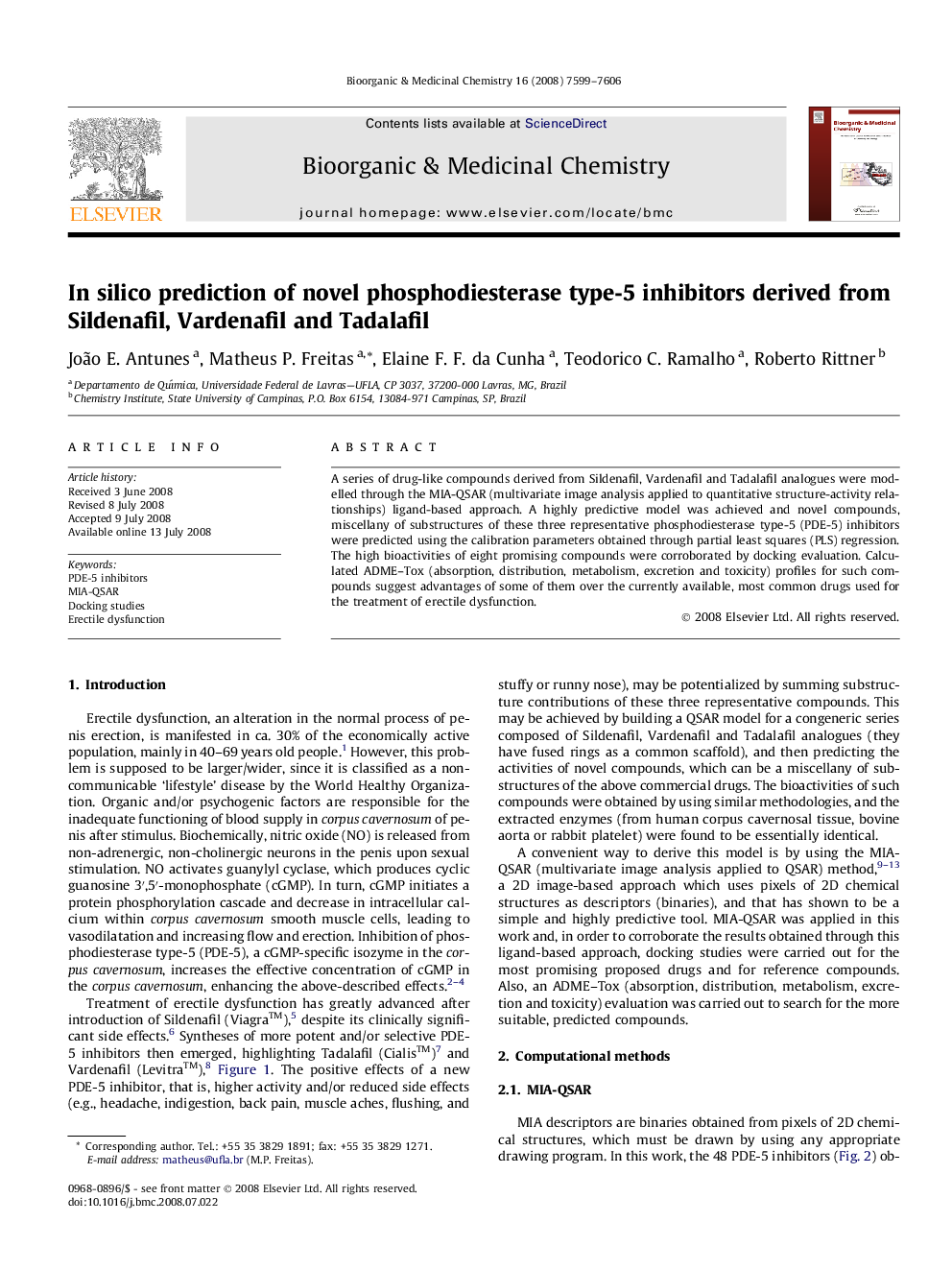 In silico prediction of novel phosphodiesterase type-5 inhibitors derived from Sildenafil, Vardenafil and Tadalafil