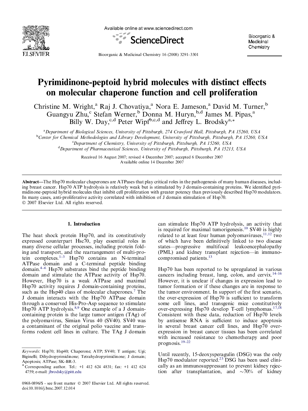 Pyrimidinone-peptoid hybrid molecules with distinct effects on molecular chaperone function and cell proliferation