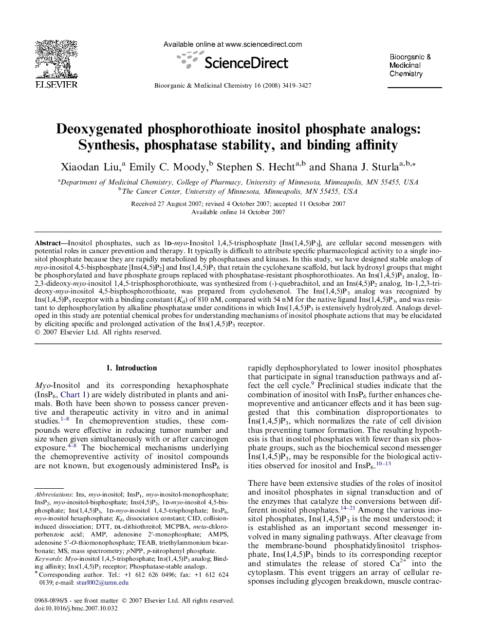 Deoxygenated phosphorothioate inositol phosphate analogs: Synthesis, phosphatase stability, and binding affinity