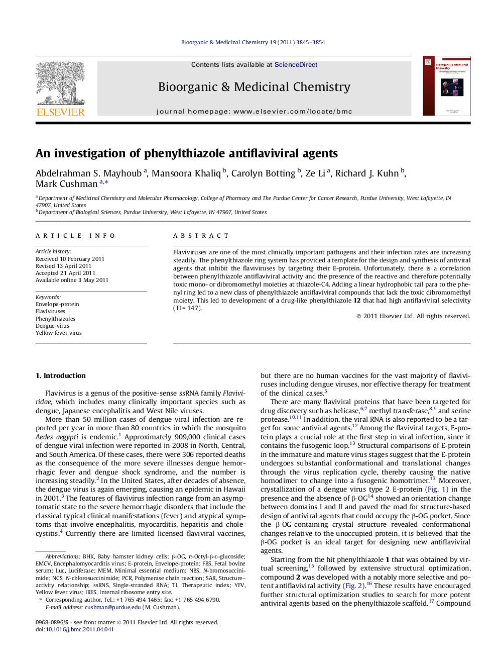 An investigation of phenylthiazole antiflaviviral agents