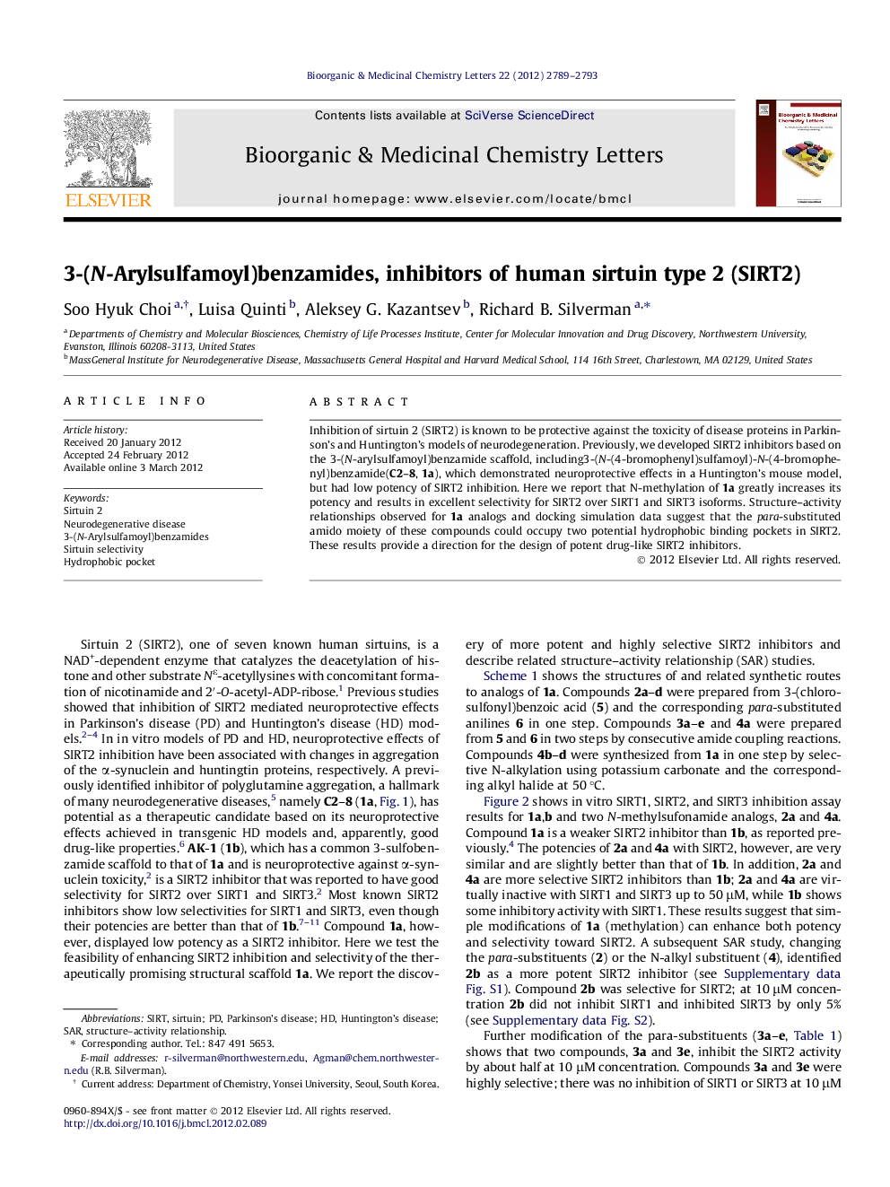 3-(N-Arylsulfamoyl)benzamides, inhibitors of human sirtuin type 2 (SIRT2)