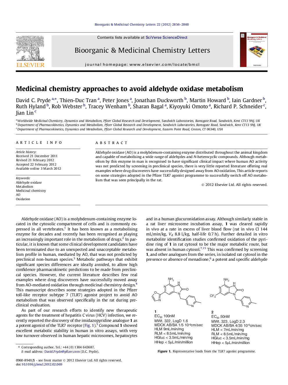 Medicinal chemistry approaches to avoid aldehyde oxidase metabolism