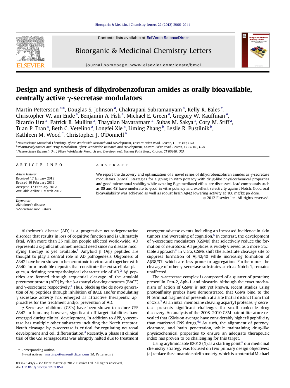 Design and synthesis of dihydrobenzofuran amides as orally bioavailable, centrally active γ-secretase modulators