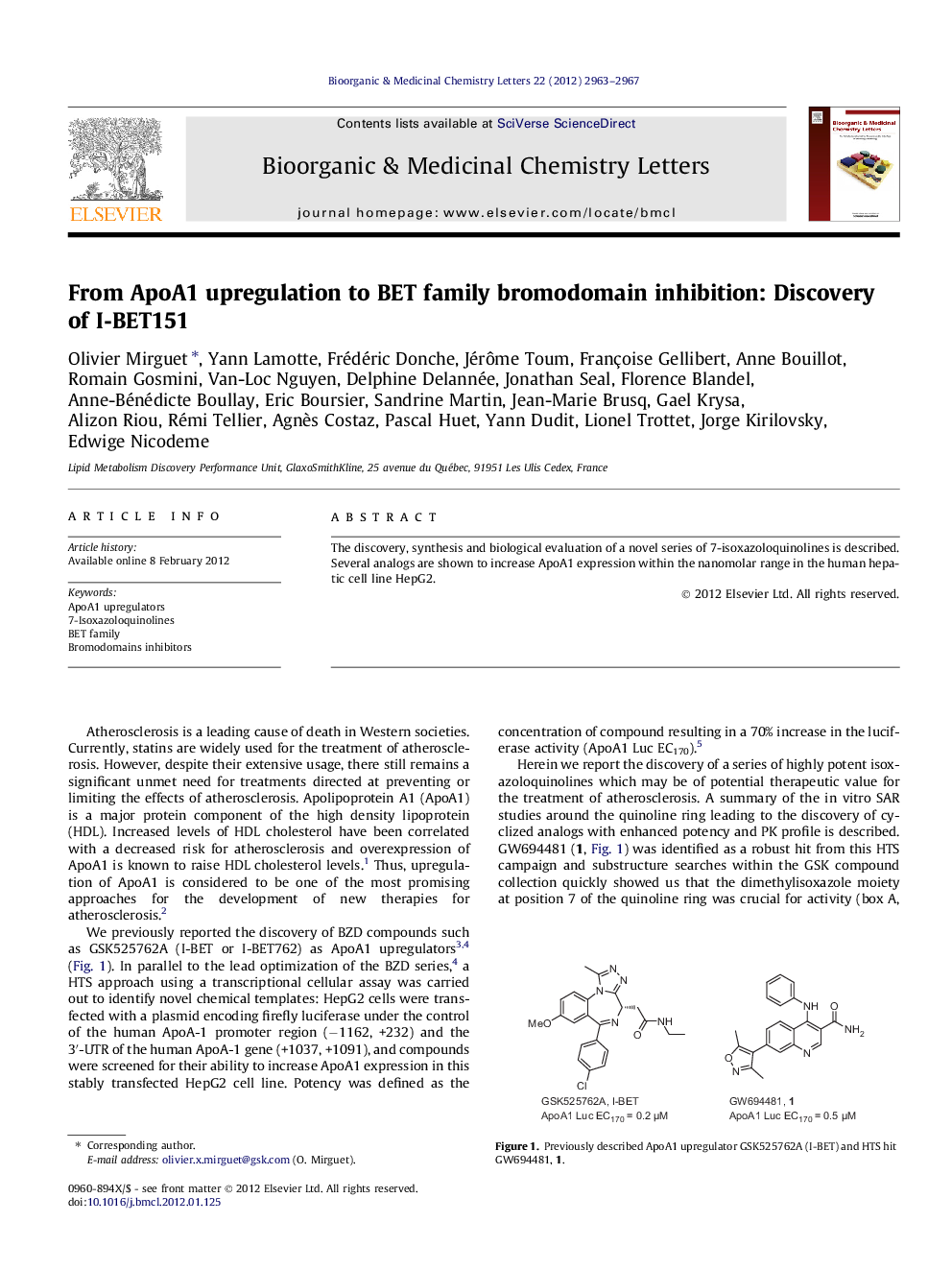 From ApoA1 upregulation to BET family bromodomain inhibition: Discovery of I-BET151
