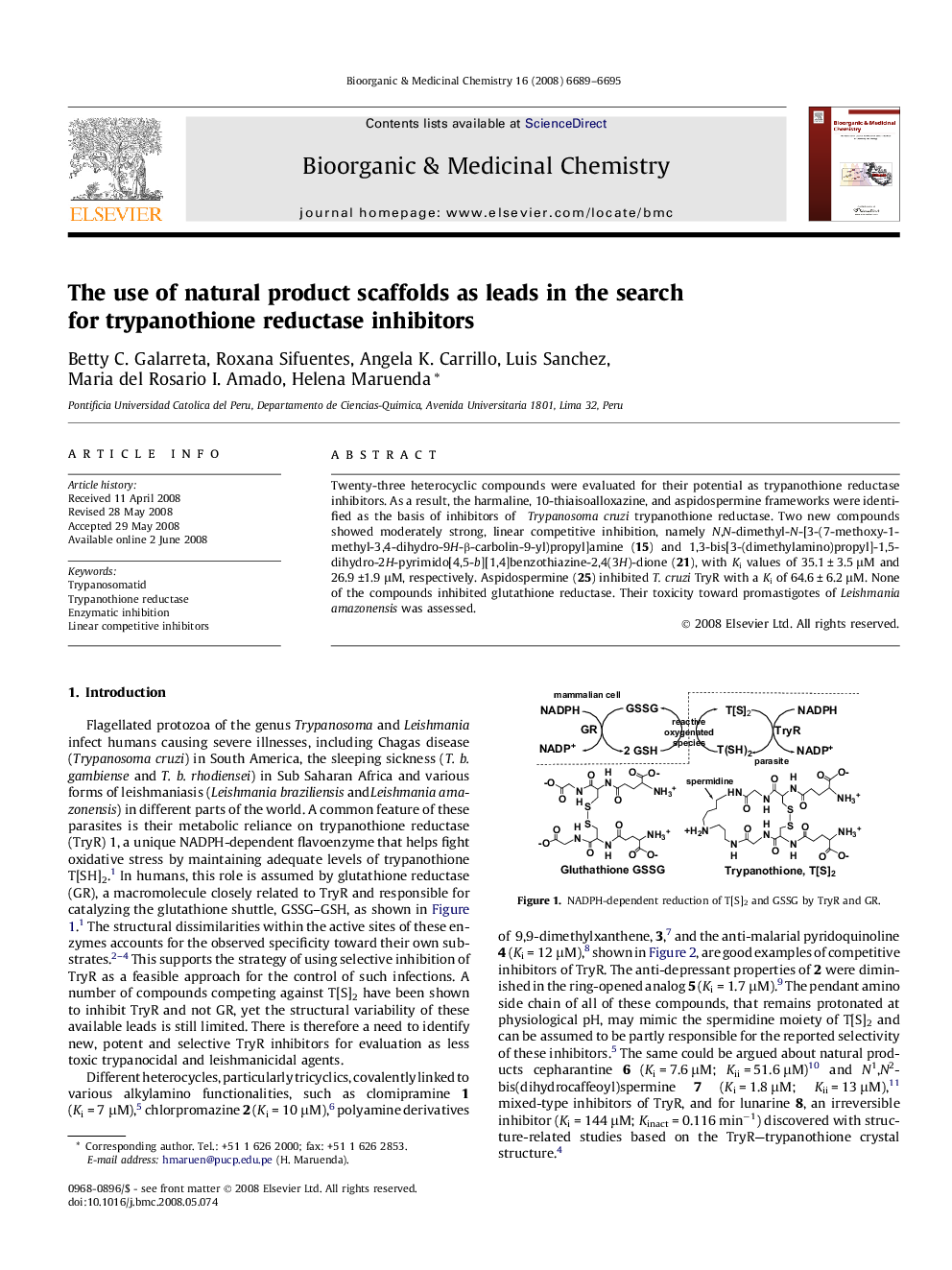 The use of natural product scaffolds as leads in the search for trypanothione reductase inhibitors