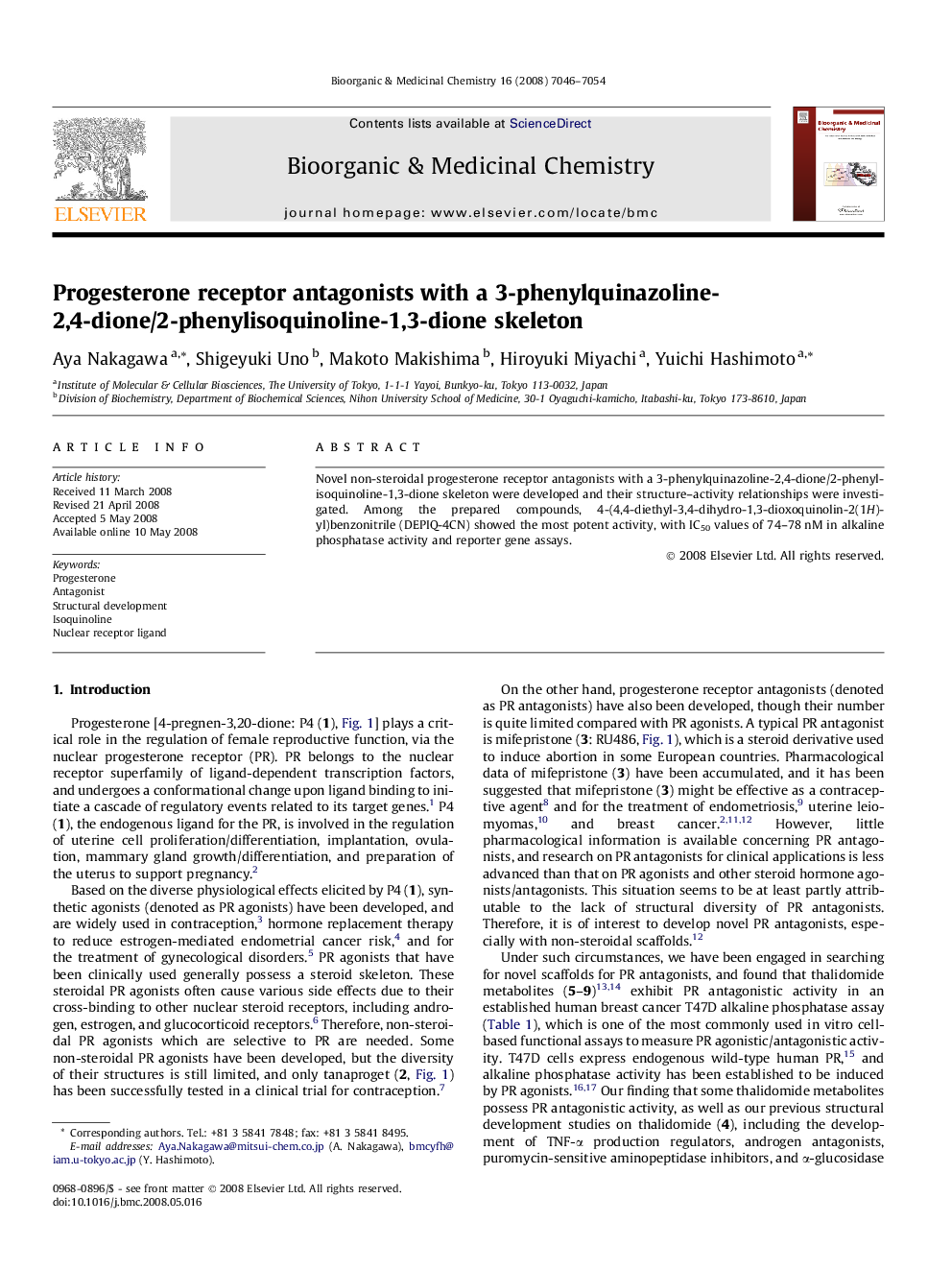 Progesterone receptor antagonists with a 3-phenylquinazoline-2,4-dione/2-phenylisoquinoline-1,3-dione skeleton