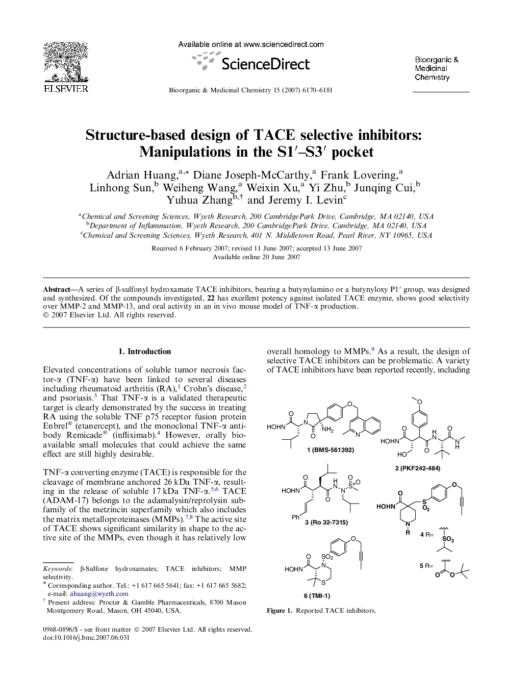 Structure-based design of TACE selective inhibitors: Manipulations in the S1′–S3′ pocket