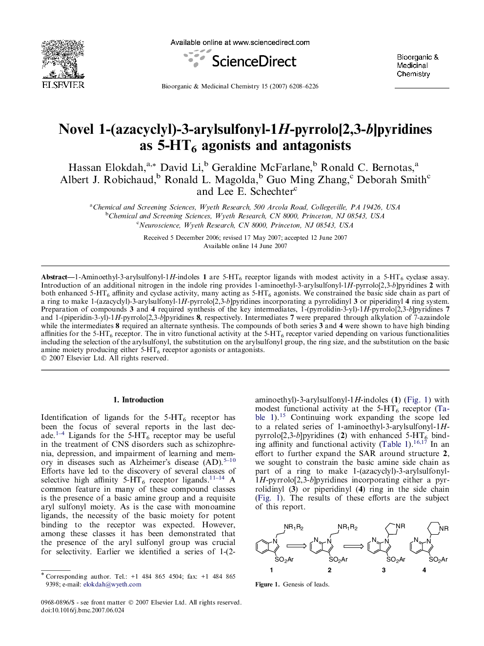 Novel 1-(azacyclyl)-3-arylsulfonyl-1H-pyrrolo[2,3-b]pyridines as 5-HT6 agonists and antagonists