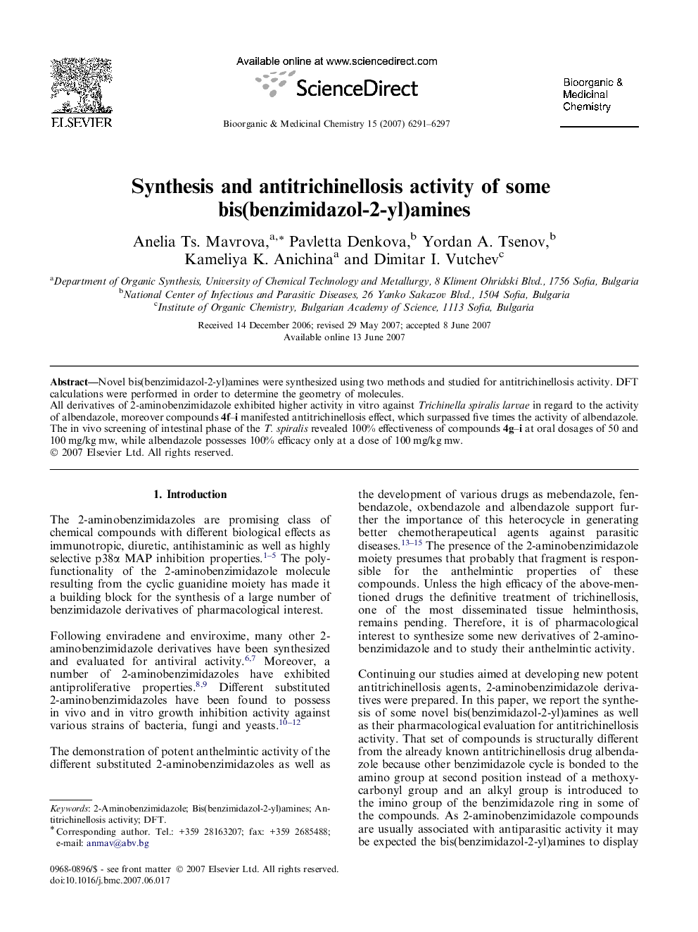 Synthesis and antitrichinellosis activity of some bis(benzimidazol-2-yl)amines