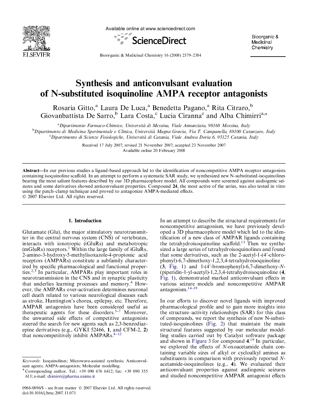 Synthesis and anticonvulsant evaluation of N-substituted isoquinoline AMPA receptor antagonists