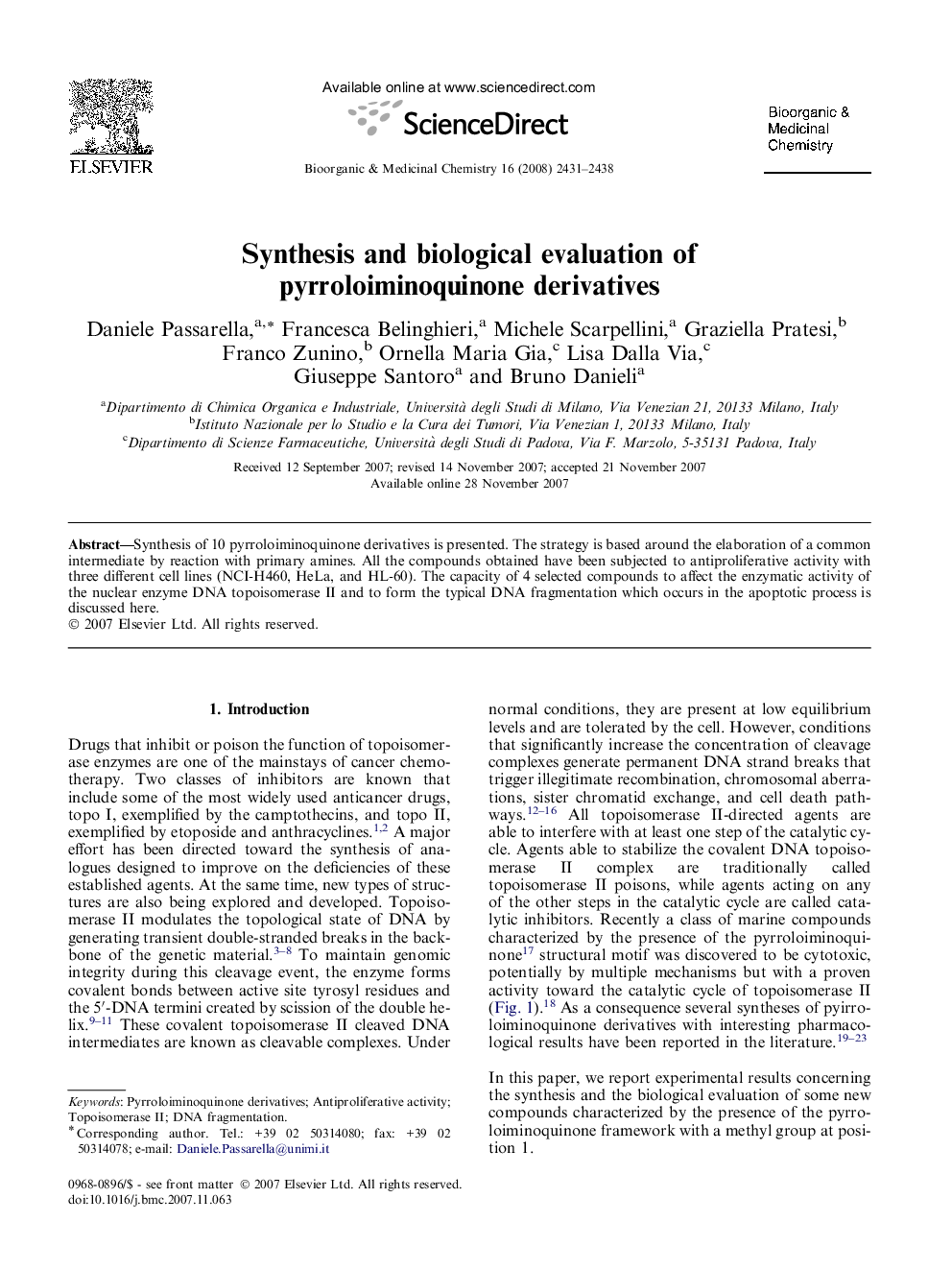 Synthesis and biological evaluation of pyrroloiminoquinone derivatives