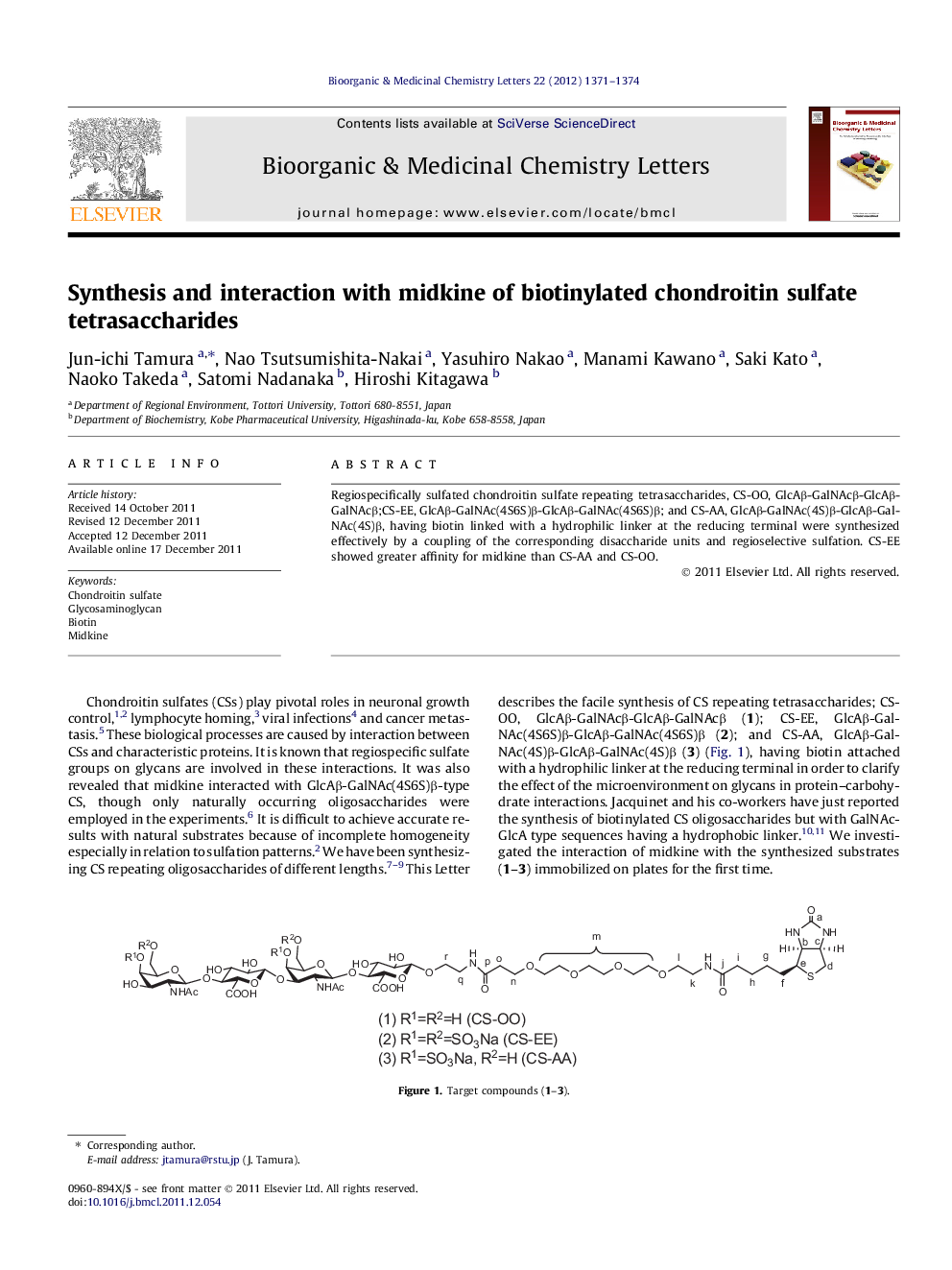 Synthesis and interaction with midkine of biotinylated chondroitin sulfate tetrasaccharides