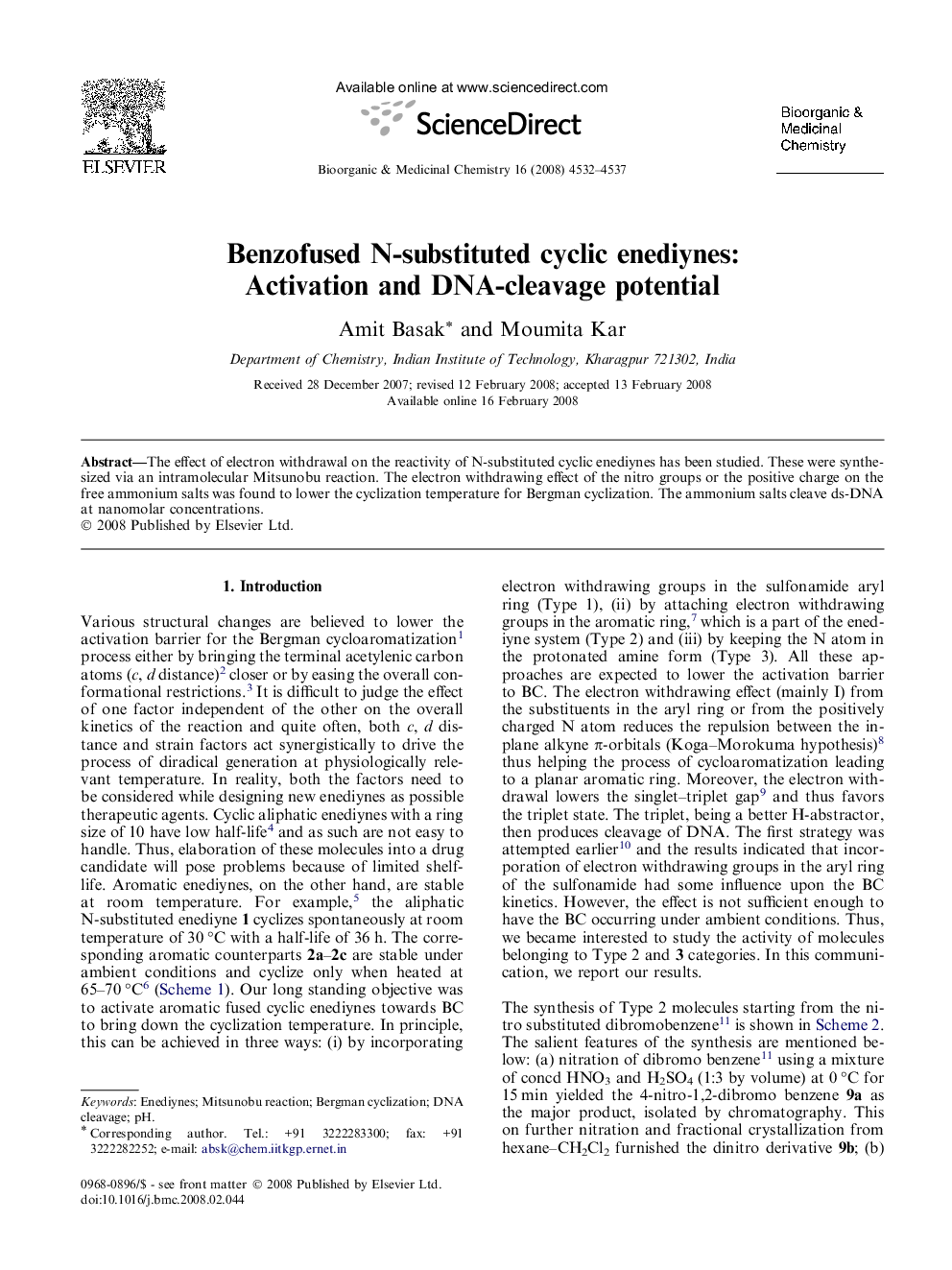 Benzofused N-substituted cyclic enediynes: Activation and DNA-cleavage potential