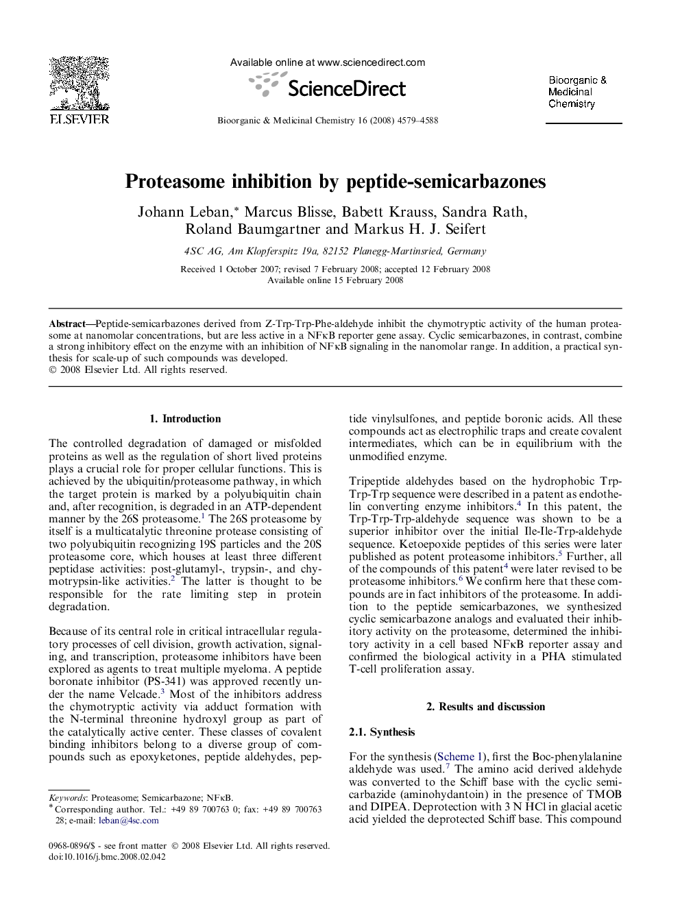 Proteasome inhibition by peptide-semicarbazones