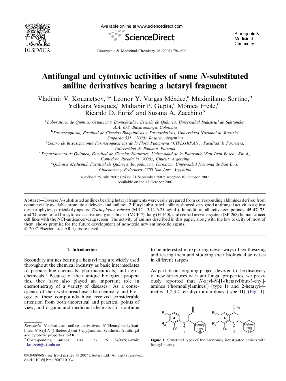عکس صفحه اول مقاله: Antifungal and cytotoxic activities of some N-substituted aniline derivatives bearing a hetaryl fragment Antifungal and cytotoxic activities of some N-substituted aniline derivatives bearing a hetaryl fragment