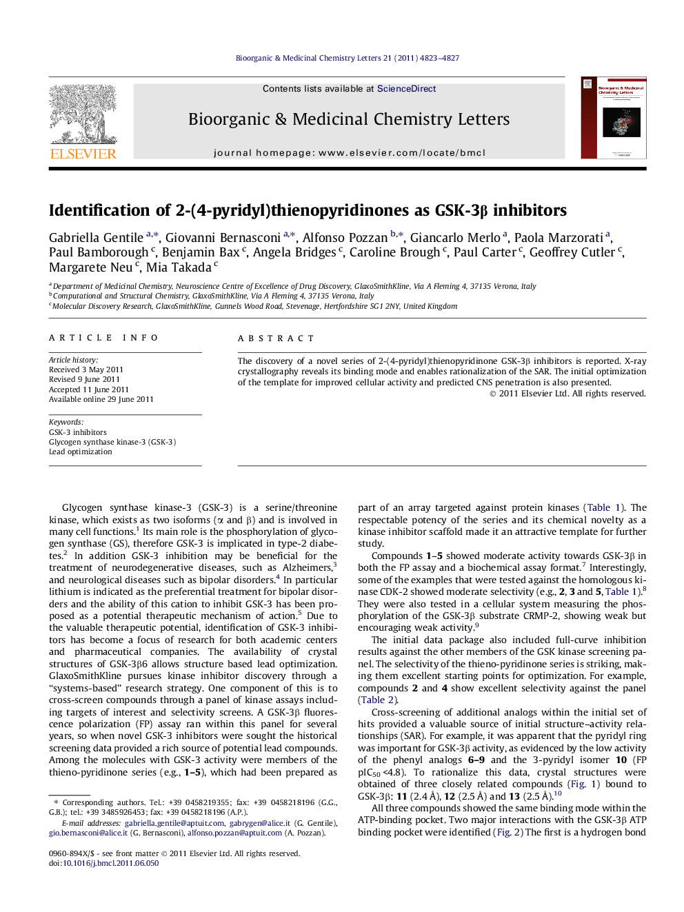 Identification of 2-(4-pyridyl)thienopyridinones as GSK-3β inhibitors